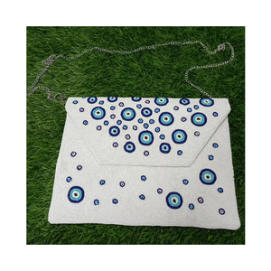 Bolso de mano de ojo malvado con cuentas azules, bolso de fiesta de noche Ele de lujo, patrón envolvente, forro de algodón PU, embrague nupcial rentable - Product Image 1