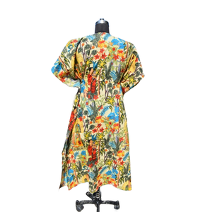 Kaftan Algodón Mujeres Handblock Floral Impreso Robe Sleepwear Maxi Dress - Product Image 5
