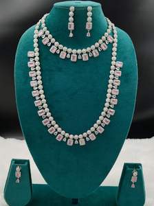 Lujo CZ Zirconia diamante corto y largo ambos collar con pendientes diamante aspecto joyería conjunto para regalo de boda fiesta elegante - Product Image 5