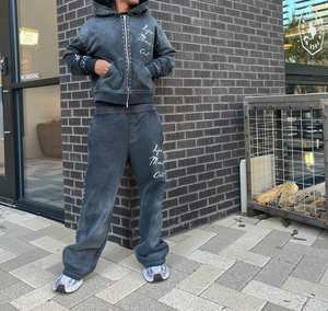 ชุดวอร์มผ้าคอตตอนมีฮู้ดโอเวอร์ไซส์พิมพ์ลายกางเกงชุดวอร์มผ้าฝ้ายระบายอากาศได้ดีมีสไตล์ออกแบบโลโก้ได้ตามต้องการ - Product Image 6