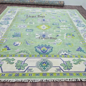 พรมพรมสีเขียวเบจโทนสีเขียวสวยแบบตุรกีพรมขนสัตว์ทำด้วยมือโบราณพรมสำหรับห้องนอนห้องนั่งเล่น9x12 - Product Image 2
