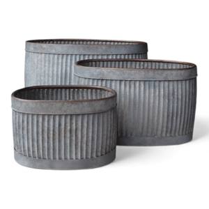 Shiny Oval Galvanized Metal <b>Tub</b> Planter Classic Zinc Flower Container For Home Decor & Garden Display - Product Image 4