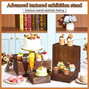 4 Piece Eco-Friendly Rustic <b>Wooden</b> Display Box Set Stackable <b>Cake</b> Risers for Party Wedding Farmhouse Table Decor OEM Offered - Product Image 6