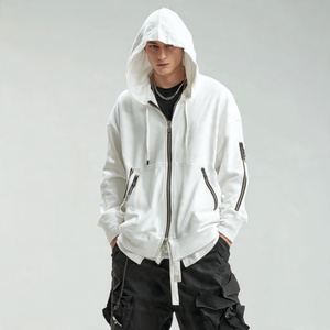 Sweat à capuche double fermeture éclair pour homme, polaire épais, coupe oversize, épaules tombantes, sweat à capuche d'hiver, coupe ample, coton 100% - Product Image 4