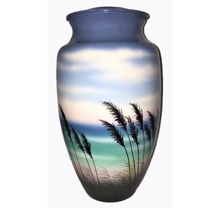 Urna de cremación de metal Urna de playa funeraria Avena marina que se balancea en el viento Pintado a mano - Product Image 3