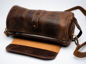 Fashionable Cylinder <b>Handbags</b> for Women Luxury High Quality Genuine Leather Crossbody Bags <b>Vintage</b> Style Zipper LCYB-0064 - Product Image 4