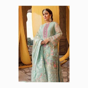 Dupatta/chal de terciopelo azul bordado dorado para mujer, 4 lados bordados, ropa pesada para fiesta y boda, Dupatta indio pakistaní - Product Image 3