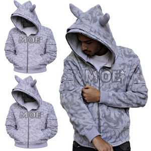 Sweat-shirts à capuche pour hommes avec fermeture éclair intégrale et strass, impression personnalisée sur toute la surface, streetwear, sweat-shirt à capuche tendance, fournisseur OEM - Product Image 1