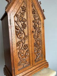 Alta Qualidade Grande Antigo Mão Fina Esculpida Madeira De Carvalho Gótico Revival Wall Santuário Capela Estatueta Estilo Moderno Igreja Alter Decor