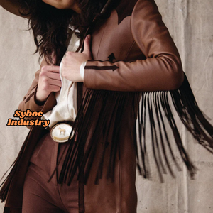 Chaqueta Vaquera de Cuero para Mujer, Estilo Nuevo con Flecos, Chaqueta de Cuero Genuino de Gamuza para Damas - Product Image 1