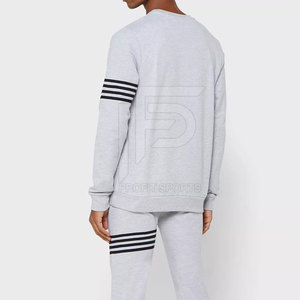 Grey Sweat Suit Men's Pullover <b>Drop</b> Shoulder 100% Cotton Crewneck Tracksuit Breathable Quick Dry Custom Printing Tracksuit - Product Image 6