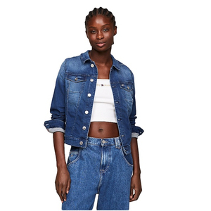 Chaqueta vaquera de una botonadura Vintage personalizada para mujer, ajustada, de algodón informal de Color sólido, prendas de vestir, Vaqueros lavados, ropa de moda - Product Image 1