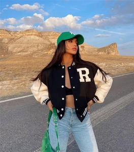 2025 Autumn Women's Long Sleeve Bomber Jackets Streetwear Y2K Female Casual <b>Stand</b> Collar Letters Print <b>Coats</b> Tops Varsity Jacket - Product Image 2