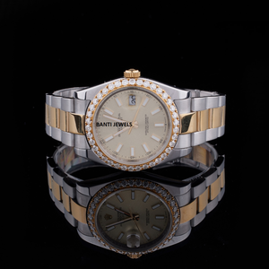 Montre de luxe bicolore sertie de diamants en moissanite, or et argent, acier inoxydable, style hip-hop - Product Image 1