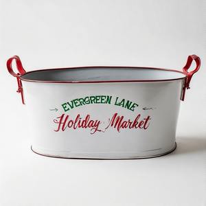 Maceta navideña Evergreen Whispers hecha a mano en metal galvanizado para esquinas rústicas de jardín y arreglos florales de temporada - Product Image 1