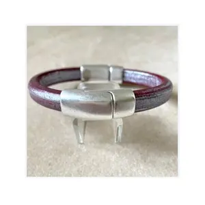 Unisex Cobo Bracelet In Metallic Silver And Red Leather With Double Antique Silver Magnetic Clasps Available At Best Price