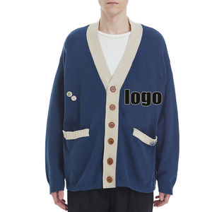 <b>Top</b> Quality 100 Cotton Men's Varsity Cardigan Custom Logo Embroidery <b>Long</b> <b>Sleeve</b> <b>V</b>-<b>Neck</b> Soft Knitwear Button Decoration OEM/ODM - Product Image 1