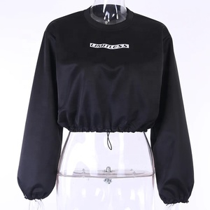 Sudadera corta holgada de tela de alta calidad para mujer, sudadera con logotipo personalizado, diseños personalizados - Product Image 1