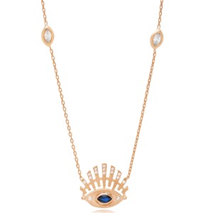 Collar con Colgante de Ojo de Zafiro y Circonita, Hecho a Mano en Turquía, Chapado en Rodio, Cadena de Plata de Ley 925, Joyería para Mujer THEIA - Product Image 6