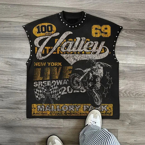 Chaleco sin mangas de gran tamaño personalizado, camiseta sin mangas de algodón de primera calidad con detalles de diamantes de imitación, ropa de calle gráfica de alta calidad para hombres - Product Image 2