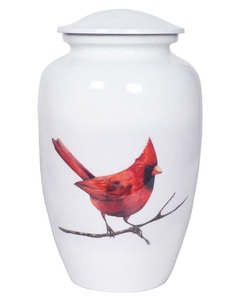 Urne funéraire pour cendres humaines en forme d'oiseaux cardinaux verts brillants - Product Image 3