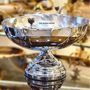 Tazón de Servir Redondo de Diseño con Hojas Metálicas de Acero y Latón, Acabado Blanco y Dorado, Más Vendido - Product Image 6