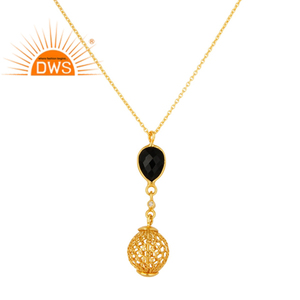 Collier pendentif en onyx noir topaze, plaqué or jaune 18 carats, collier en argent sterling, bijoux en gros, collection classique - Product Image 4