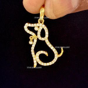 Pendentif pour femme chrétienne en or 14 carats avec diamant naturel en forme de chien, bijoux fins - Product Image 3