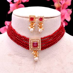 Top <b>Indian</b> Manufacturer Gold Plated AD CZ Bridal Pearl Choker Necklace <b>Set</b> for Girls Women Party Wear - Product Image 1