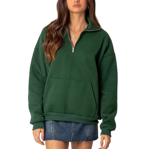 Casual Loose Fit nuevo peso pesado de algodón de lana de las mujeres de encargo de media cremallera Crop Jumper mujeres sudaderas con capucha y sudaderas con OEM - Product Image 1