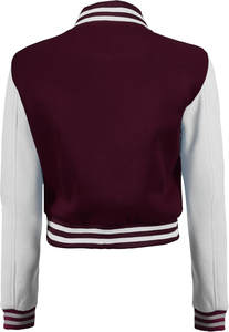 Los mejores fabricantes y proveedores, chaqueta universitaria de manga de cuero personalizada para mujer, chaquetas universitarias con cuello levantado de Color en contraste para mujer - Product Image 5