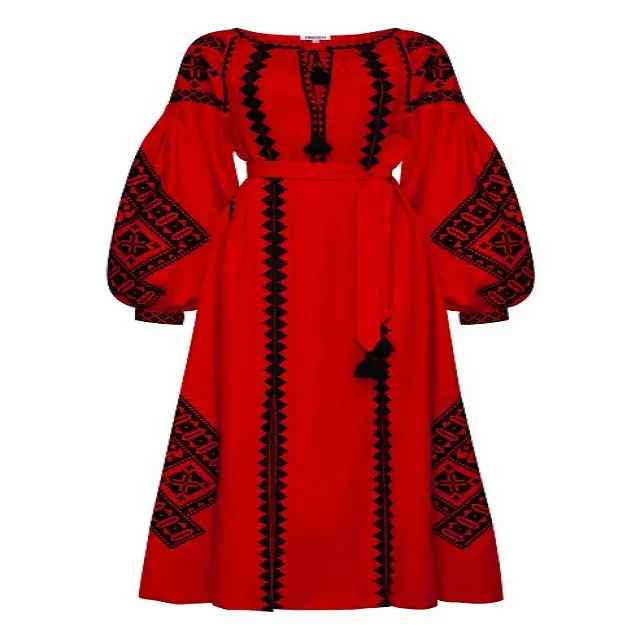 Vestidos De Natal Vermelho Longo Linho Designer V-decote mangas Algodão Cigano Explosivo Vestido Maxi