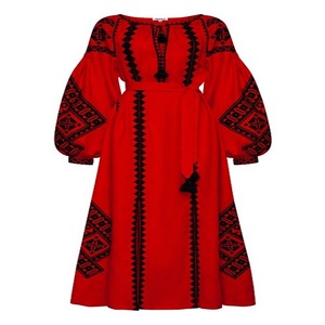 Robes de Noël rouges longues en lin de créateur, double couche, trois quarts, en coton régulier, formelles, d'été, style gypsy explosif - Product Image 1