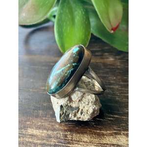Kingman <b>Turquoise</b> Sterling Silver <b>Ring</b> Size 7.25-Navajo Handmade Gemstone Statement Jewelry - Product Image 4