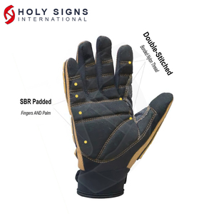 Guantes de impacto de trabajo de campo petrolífero de cuero sintético anticorte de color amarillo, guantes de montaje de trabajo resistentes, guantes de aparejo antivibración - Product Image 5