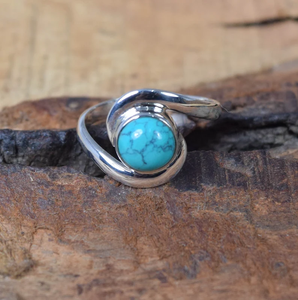 Élégante bague en argent sterling 925 bleu turquoise bohème pierre de naissance de décembre cadeau pour les bijoux de fête de la Saint-Valentin - Product Image 2