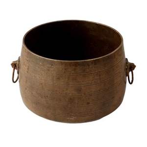 Jardinière en bronze indien antique de couleur traditionnelle faite à la main avec poignée en anneau Pot de fleurs Pot de jardin pour la décoration 9 X 15 cm - Product Image 1