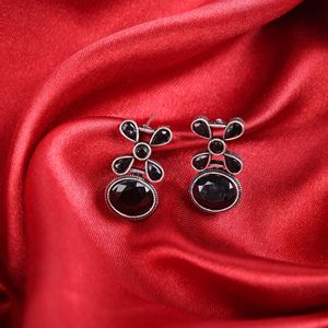 <b>Black</b> Ox Stone Round X Design <b>Earrings</b> Trendy Religious <b>Stud</b> <b>Earrings</b> with Alloy Brass Onyx Bezel Set for Parties - Product Image 1