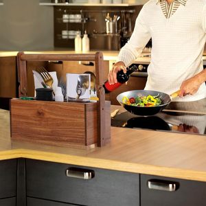 Porte-ustensiles en bois d'acacia avec poignée | Porte-ustensiles et organisateur en bois avec 4 compartiments | Porte-ustensiles pour couverts - Product Image 6