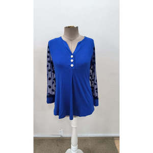 Women'<b>s</b> Long-Sleeved Button-Down <b>Blouse</b> with Tulle Sleeve Detail, Viscose, 31334 - Saks Blue - Product Image 5