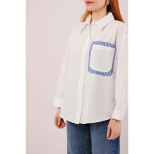 Camisa Casual de Algodón con Detalle de Bolsillo y Rayas Blancas para Mujer, Marca Lustrin, para Venta al Por Mayor - Elegante y Cómoda - Product Image 3