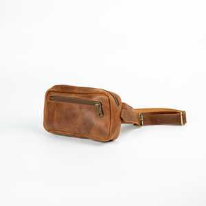 Sac de taille unisexe en cuir de vachette vintage LWB-0121 avec fermeture à glissière ceinture de sac à main de voyage et de randonnée avec logo amusant - Product Image 2