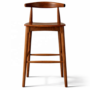 Taburete de Bar de Madera de Nogal, Estilo Nórdico, Silla Alta con Respaldo y Estructura de Madera Maciza para Bar, Cafetería, Restaurante - Product Image 2