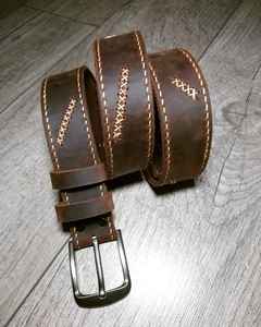Classic Handcrafted Western Leather <b>Belt</b> with Decorative Stitch Pattern - Durable Genuine Leather Cowboy <b>Jeans</b> <b>Belt</b> - Product Image 1