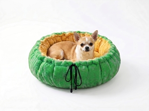 Cama Redonda Premium para Gatos Amistar ForestGold XL – Peluche Sintético Verde Brillante e Interior Dorado Cálido, 102 cm - Product Image 2