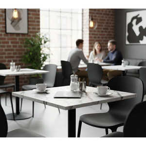 Tavolo Quadrato di Grado Commerciale in Marmo Bianco per Interni ed Esterni con Piano Rinforzato in Composito di Pietra - Product Image 2