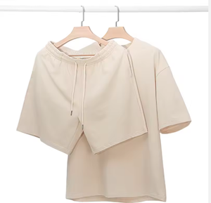 Conjunto Casual de Verano para Hombre de Dos Piezas, Corte Holgado, Tejido Transpirable de Spandex/Poliéster, Camiseta con Patrón Liso y Pantalones Cortos, 320 Gramos - Product Image 4