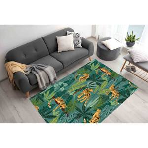 Tapis à imprimé tigre : Tapis bohème vert antidérapant, tapis en chenille - Product Image 4
