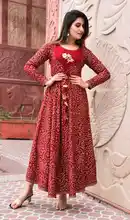 Stylish Ethnic Wear Rayon Printed Festival Wear Floral Printed Anarkali Style Ankle Length Gown kurti kurta with Dori Tassels