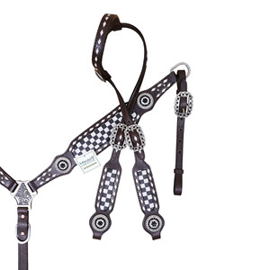 Ensemble de têtière et collier de poitrine en dentelle tressée Western Horse à carreaux noirs et blancs Vente en gros du fabricant - Product Image 2